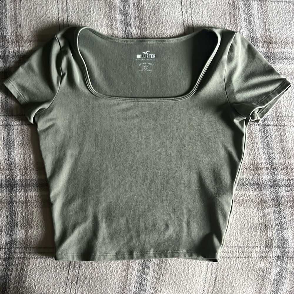 Hollister Sage Green Square Neckline Crop Top